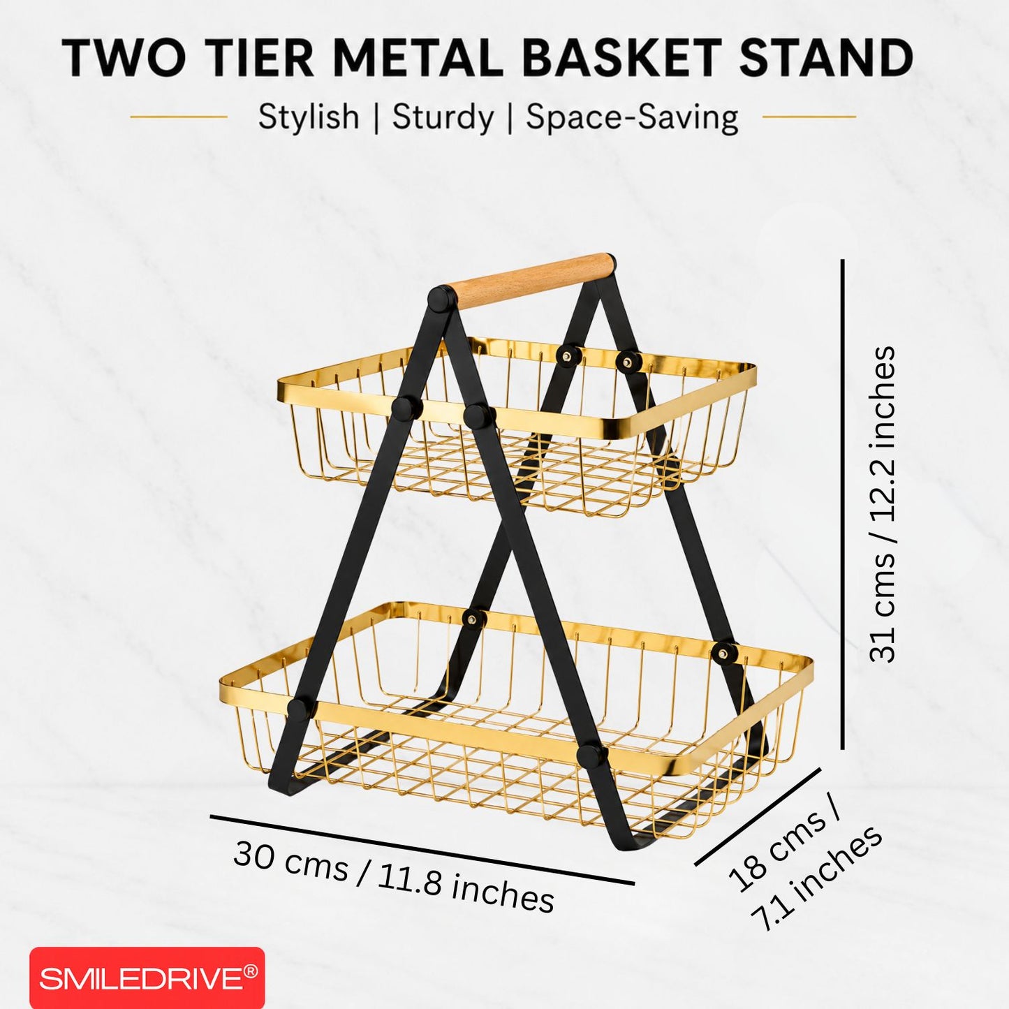 Golden Tiered Fruit Basket | 2 & 3 Tier Metal Mesh Countertop Organizer & Storage Stand