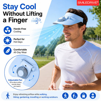 Cooling Fan Cap with Rechargeable Fan, 2-Speed Adjustable Fan, Hands-Free Cooling Hat, Lightweight Cap for Daily Use- Walking, Gardening, Hiking, Camping & Indoor/ Outdoor Work | Available in Blue, Pink & White