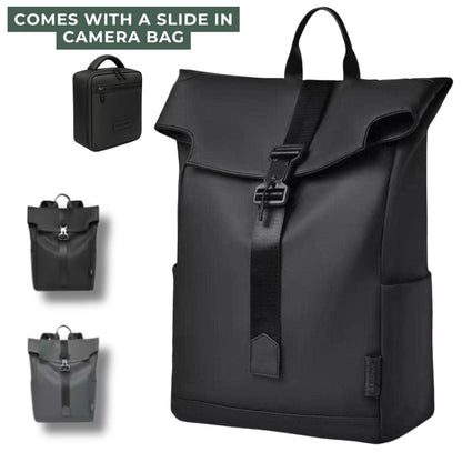 Roll Top Backpack Waterproof Laptop Bag - Stylish & Space Travel, Office & College Faux Leather Bag