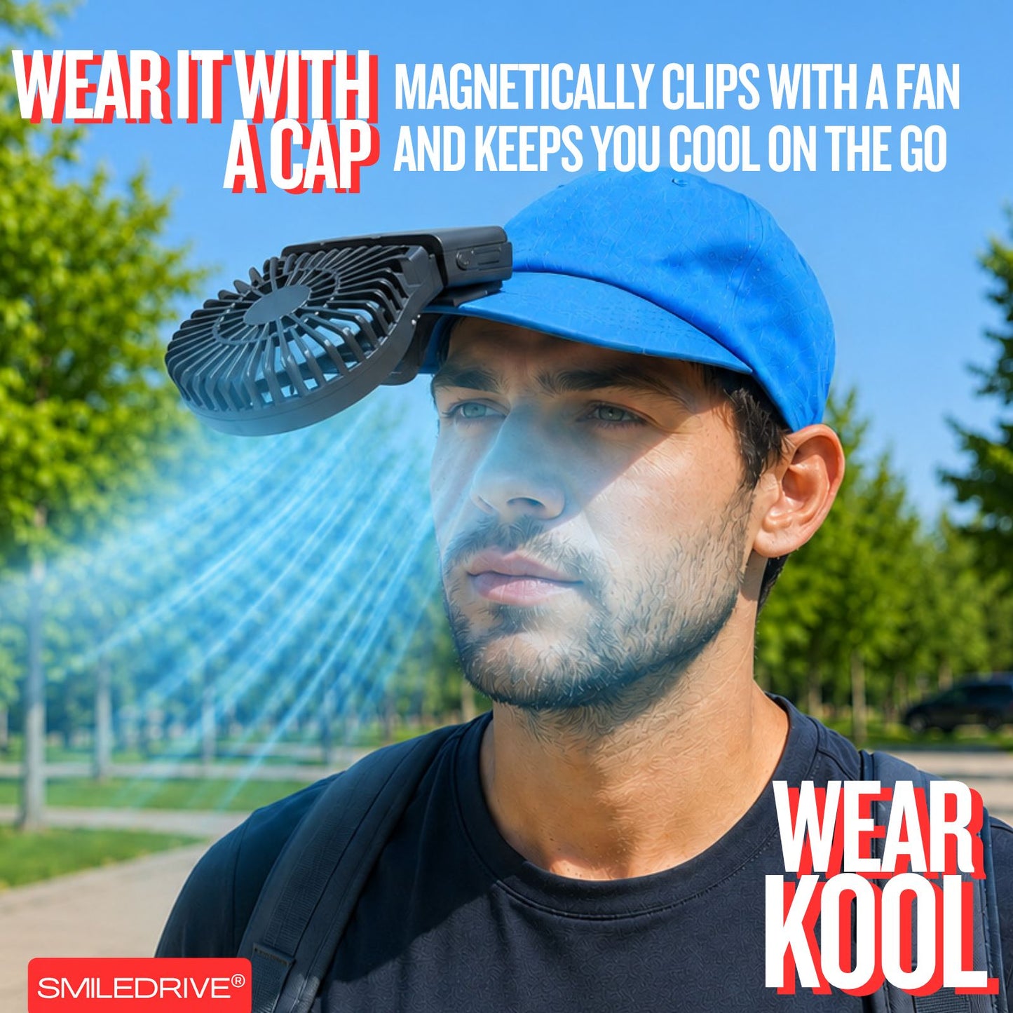 WEARKOOL Fan with Cap & Lanyard | Baseball Cap with Fan | 5 Speed 200mAH Rechargeable BLDC Fan with Powerful Airthrow & Digital Battery Display