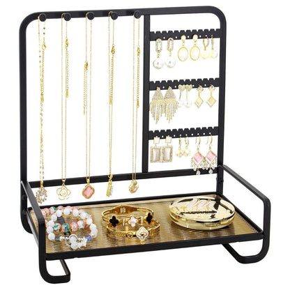 Premium Metal Jewelry Stand Organizer - Sleek Tabletop Holder for Necklaces, Earrings, Rings & Bracelets (Available in Black & Gold)