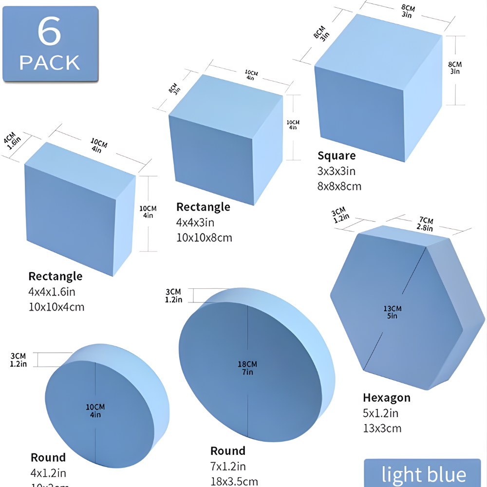 Product Photography Props 6-piece Set | Jewelry photo shoot props | Hard Foam Riser & Blocks | Lightweight, Waterproof, Re-usable