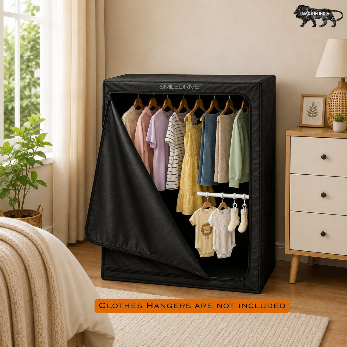 SMILEDRIVE® Portable Electric Clothes Dryer Machine | Foldable Enclosed Drying Rack with 4 Adjustable Arms | 8-Garment Hanging Rod | 76 × 76 × 99 cms | Made in India