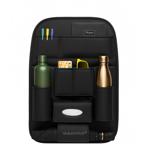 Car Back Seat Organizer–Premium Universal Car Rear Seat Storage | Multi-Pocket Storage, Bottle & Tissue Holders, Easy Install