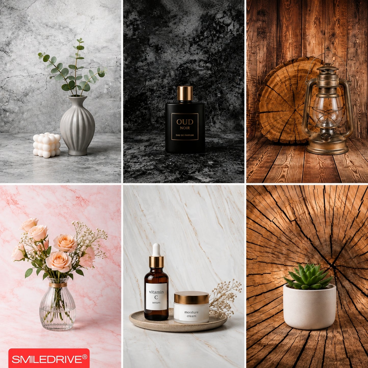 Product Photography Backdrop Kit | 22x34.5 Inch Photography Background Sheets | 3 Front-Back Sheets with 6 Designs | 2 Particle Boards for Quick & Stable Set up