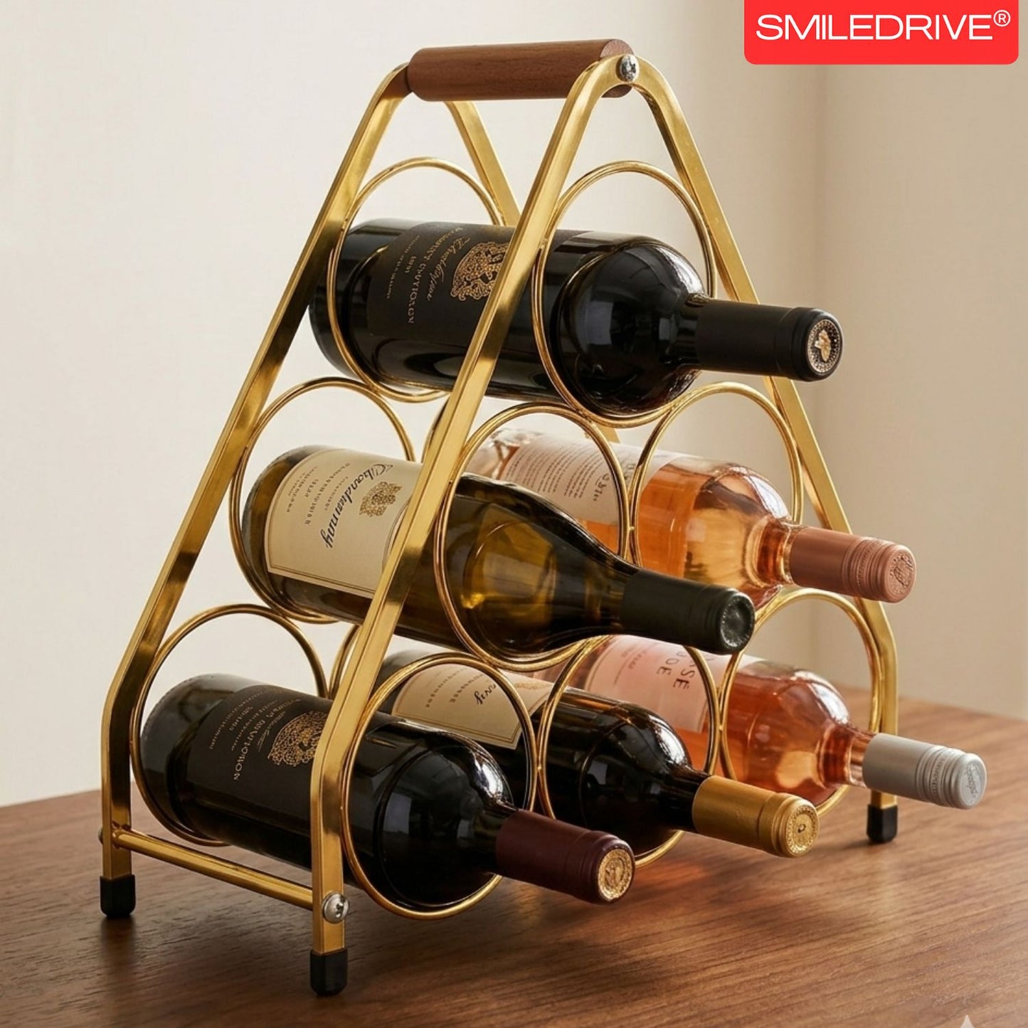 Luxury Wine Holder with Radiant Golden Finish | 6 Bottle  Metal Wine Rack