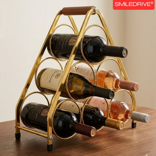 Luxury Wine Holder with Radiant Golden Finish | 6 Bottle  Metal Wine Rack