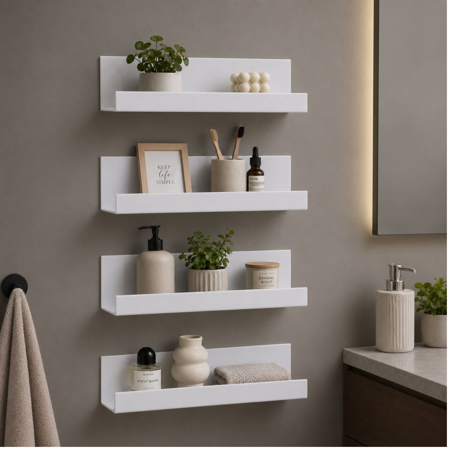 Floating Wall Shelf | Multipurpose Acrylic Shelf for Kitchen, Bathroom, Vanity & Office | White-No Drilling Required