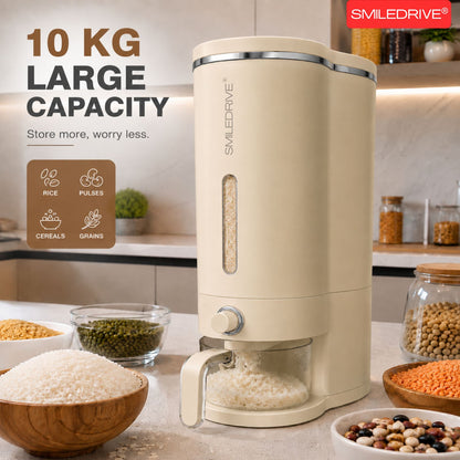 Rice Dispenser Grain Storage and Dispensing Unit with Measuring Cup | 10KG Airtight Grain Storage Organizer for Kitchen