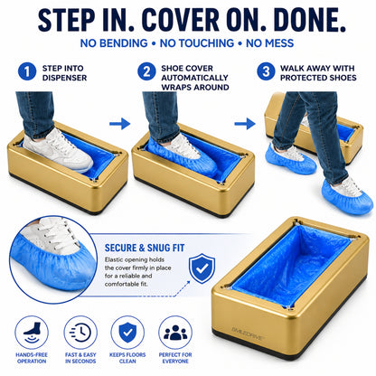 Shoe Cover Dispenser with 200 Disposable Shoe Covers | Hands-Free Automatic Foot Operated Shoe Cover Machine | No Bending, No Mess | Ideal for Home, Office, Clinic & Clean Spaces