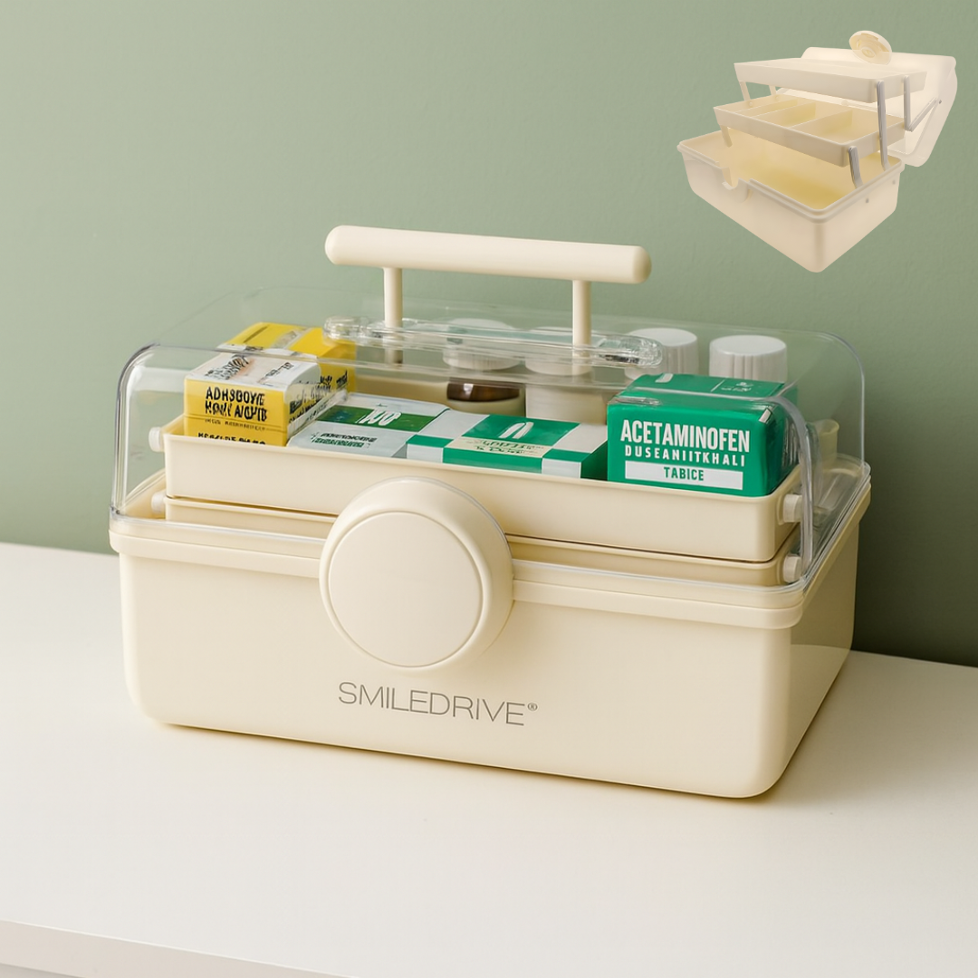 SMILEDRIVE® Plastic Medicine Storage Box 3 Tier First Aid Box Makeup Organiser Multipurpose Storage Box
