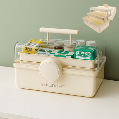 SMILEDRIVE® Plastic Medicine Storage Box 3 Tier First Aid Box Makeup Organiser Multipurpose Storage Box