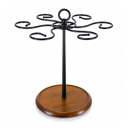 Wine Glass Holder Stand for 6 Glasses | 360° Rotating Wooden Base Stemware Organizer for Home Bar, Kitchen & Dining Table