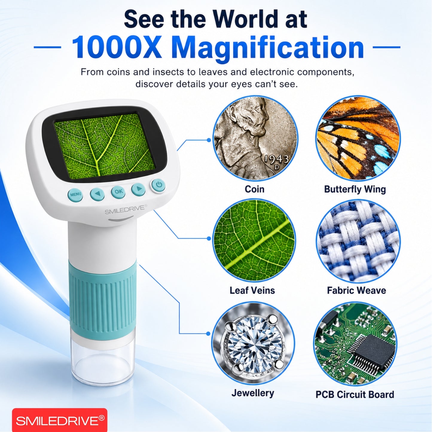 1000X Handheld Digital Microscope for Kids with 2.0" IPS Display | Portable Rechargeable Pocket Microscope with Lanyard| 8 LED Lights | for Coins, Plants, Insects, Jewellery, PCB & Educational Learning