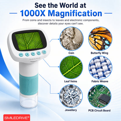 1000X Handheld Digital Microscope for Kids with 2.0" IPS Display | Portable Rechargeable Pocket Microscope with Lanyard| 8 LED Lights | for Coins, Plants, Insects, Jewellery, PCB & Educational Learning