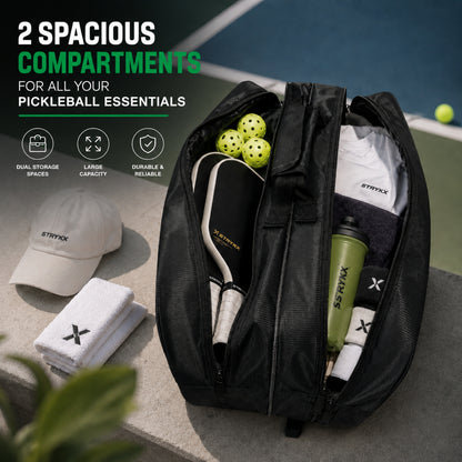 STRYKX Pickleball Kit Bag | 2 Spacious Compartments and one Dedicated Shoe Compartment & Easy-Access Front Pocket | Ergonomic Shoulder Straps & Padded Handle | Sports, Gym & Daily Use