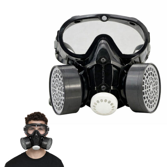 Industrial Respiratory Mask with Dual Reusable Filters & Free 2+2 Air Filter Cartridges – Gas Mask for Paint, Woodwork, Chemical & Industrial Processes Involving Odors & Dust