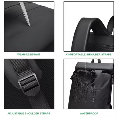 Roll Top Backpack Waterproof Laptop Bag - Stylish & Space Travel, Office & College Faux Leather Bag