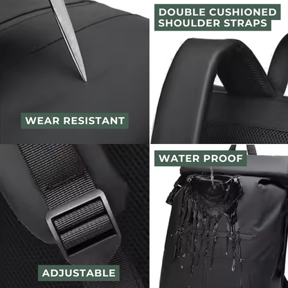 Waterproof Roll Top Backpack Laptop Bag– Stylish Travel Hiking Office Bag