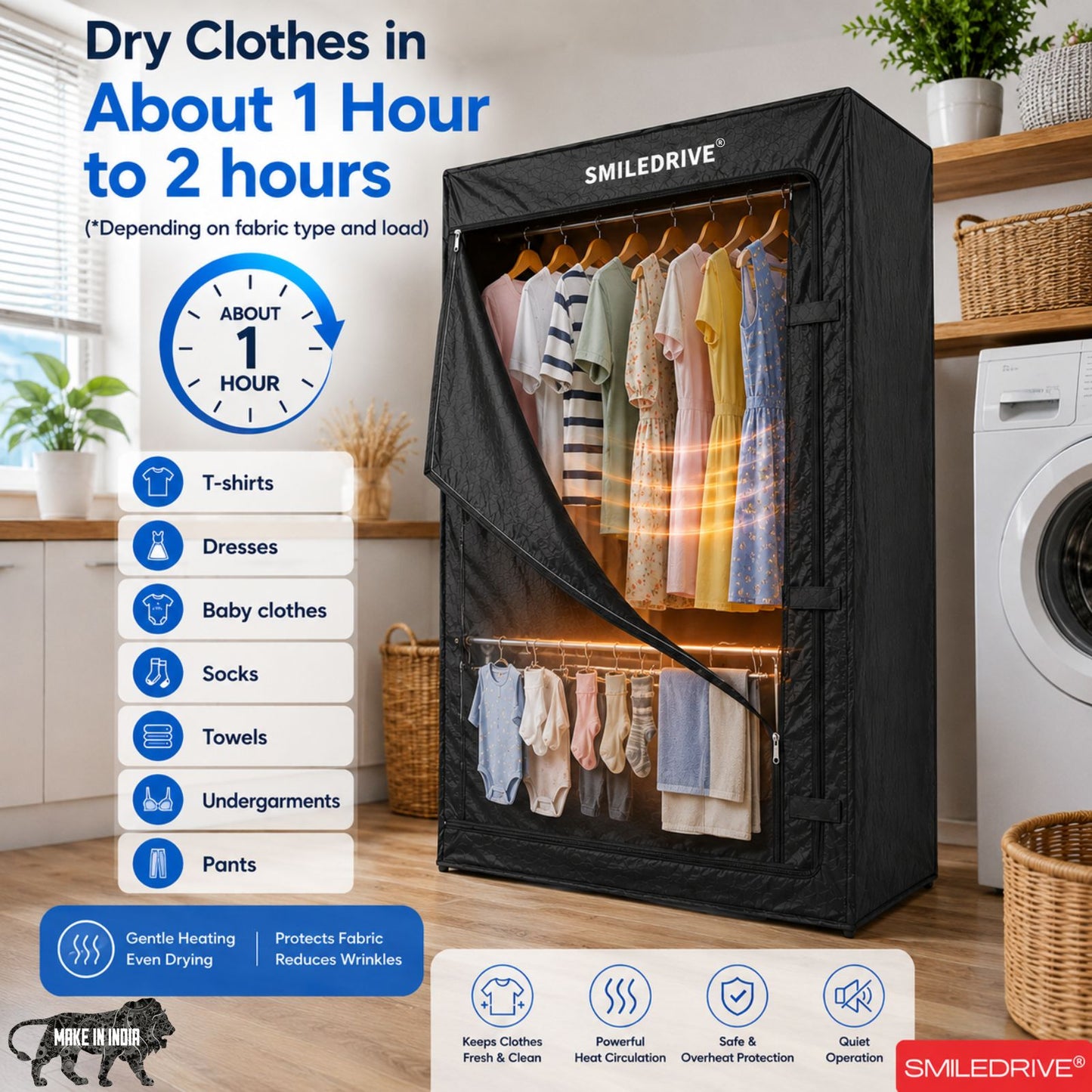 Electric Clothes Dryer Machine | Heavy-Duty 3-Tier Rack | Quick-Dry Technology | Hygienic, Foldable & Space-Saving Design | Made in India