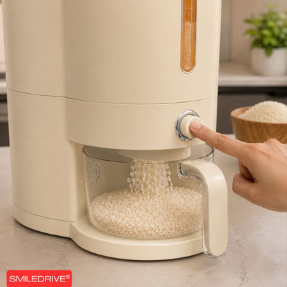 Rice Dispenser Grain Storage and Dispensing Unit with Measuring Cup | 10KG Airtight Grain Storage Organizer for Kitchen