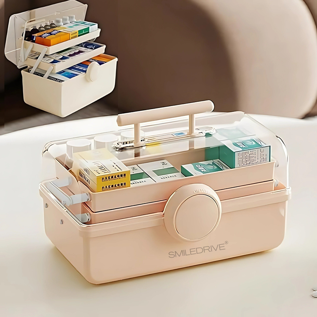SMILEDRIVE® Plastic Medicine Storage Box 3 Tier First Aid Box Makeup Organiser Multipurpose Storage Box