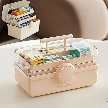 SMILEDRIVE® Plastic Medicine Storage Box 3 Tier First Aid Box Makeup Organiser Multipurpose Storage Box