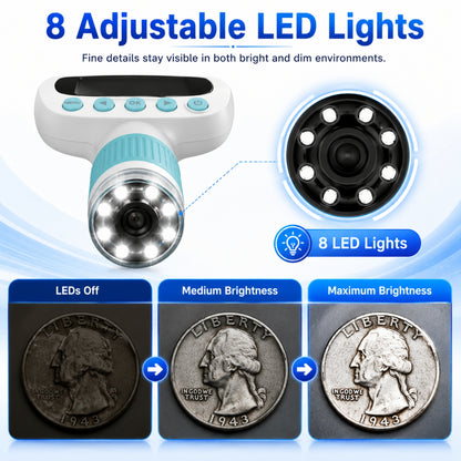 1000X Handheld Digital Microscope for Kids with 2.0" IPS Display | Portable Rechargeable Pocket Microscope with Lanyard| 8 LED Lights | for Coins, Plants, Insects, Jewellery, PCB & Educational Learning