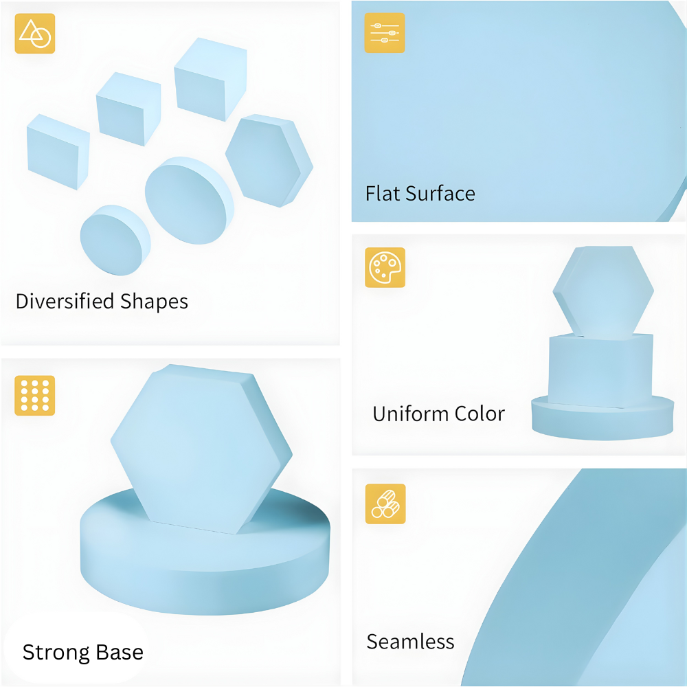 Product Photography Props 6-piece Set | Jewelry photo shoot props | Hard Foam Riser & Blocks | Lightweight, Waterproof, Re-usable