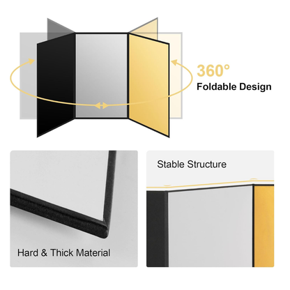 4-in-1 Photography Reflector Board – Foldable Light Diffuser for Product Photography, Camera Reflector Panel for Still Life & Tabletop Shoots – 42 x 30 cm Black, White, Golden & Silver Reflectors.