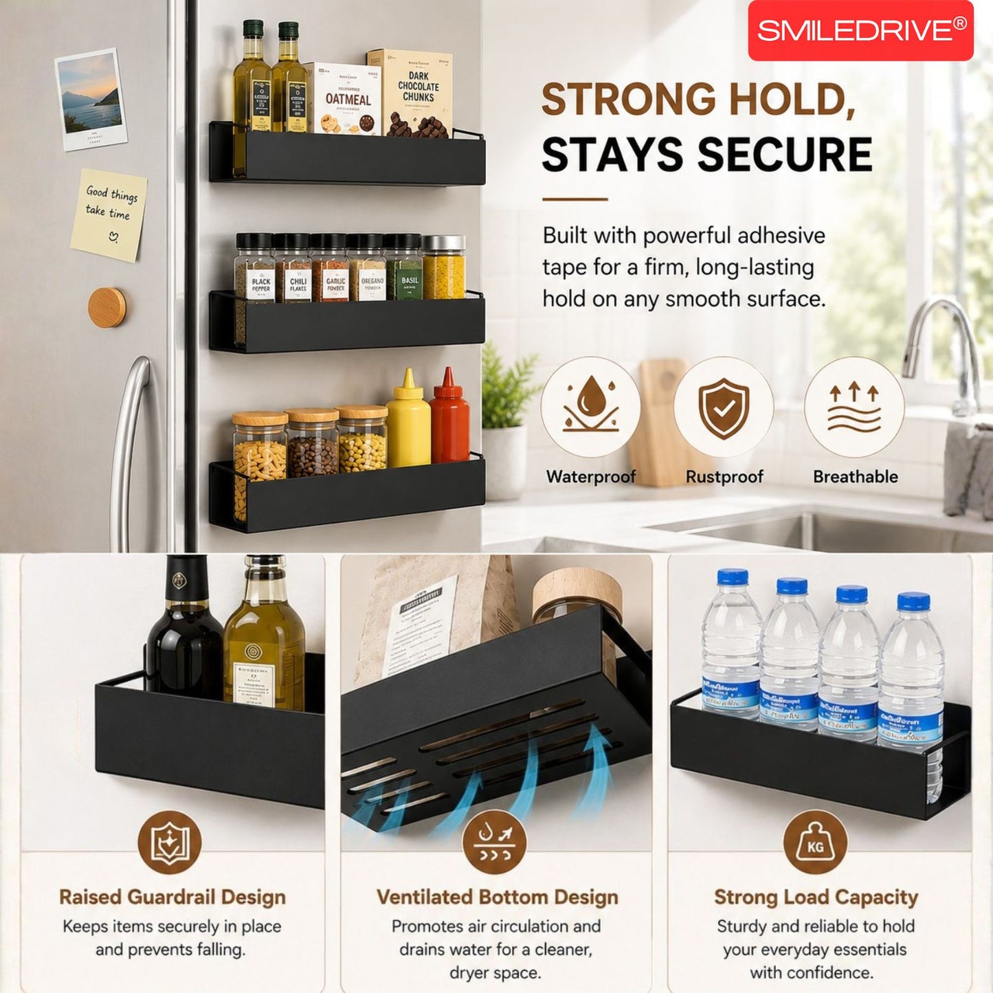 Floating Shelf for Wall | Wall Mounted Metal Shelf | Kitchen Bathroom Wall Rack | No Drill Self Adhesive Washroom Organizer