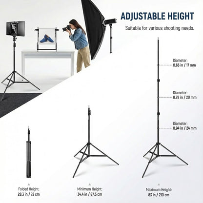 Photography Light Stand for Camera & LED Lights | Adjustable 2.6ft–7ft Carbon Steel Photo Light Stand | Camera Stand with Light Mount | Photography Reflector Stand & Backdrop Support with adjustable mobile clip.