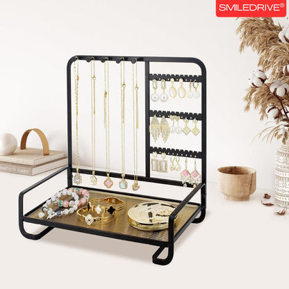 Premium Metal Jewelry Stand Organizer - Sleek Tabletop Holder for Necklaces, Earrings, Rings & Bracelets (Available in Black & Gold)