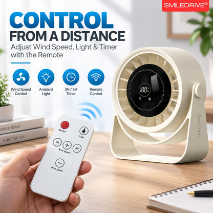 High Speed BLDC Desktop Fan | Rechargeable Fan with 4000 mAh battery | Speed control with Digital Display |  Remote Control |  Desktop & Wall Mounted Design | Ambient Light | Type C