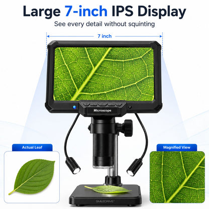 Digital Microscope with 7 inch Screen | 16MP Camera | 50X–1200X Magnification | 1080P Recording | 8+2 LED Lights | Coin, PCB & Jewellery Inspection Microscope
