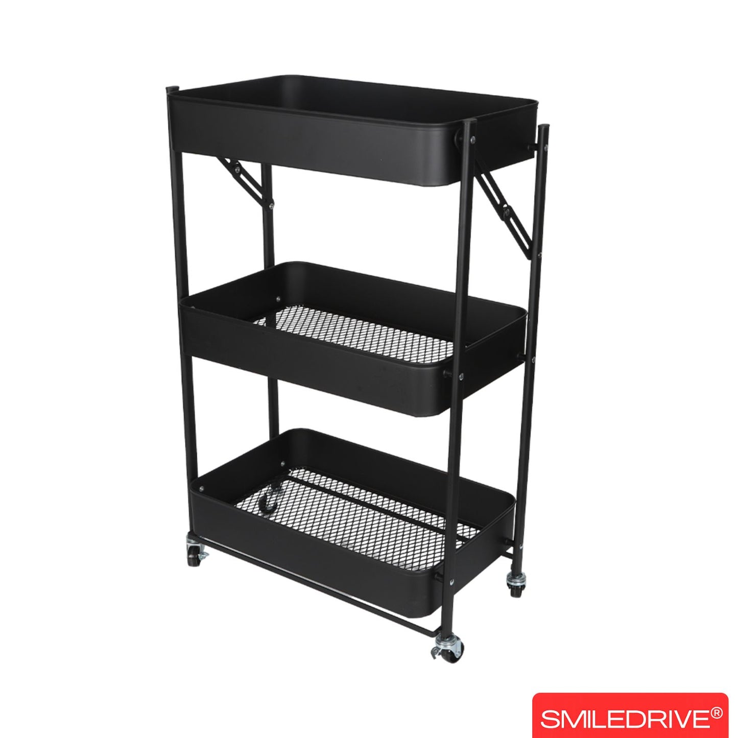 Kitchen Storage Trolley | 3 Tier Fruit and  Vegetable Basket with Wheels | Rolling Cart Trolley for Kitchen, Pantry, Bathroom & Laundry Room | Black