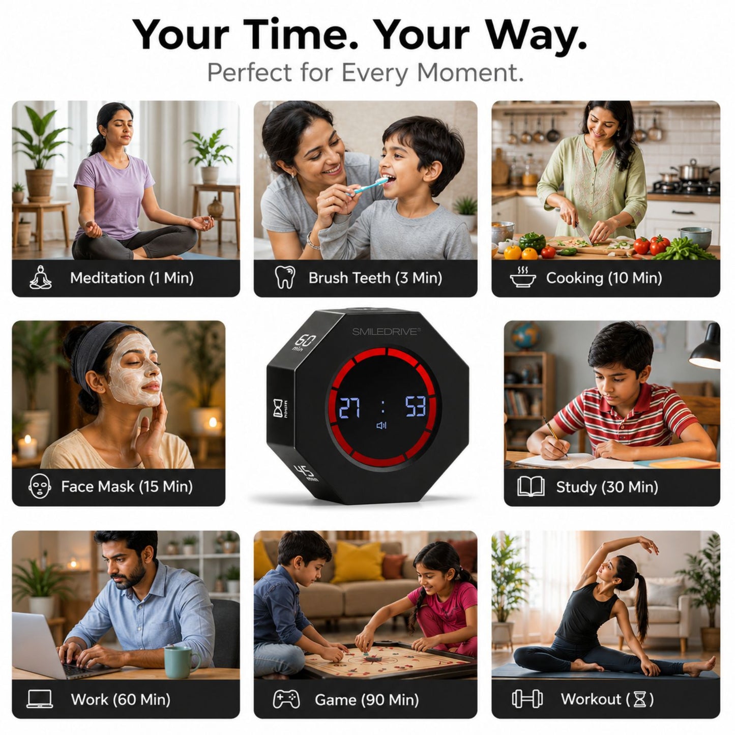 Pomodoro Timer | Digital Kitchen Timer | Productivity Timer with Flip Display, Preset Countdown Modes, Count-Up Function & USB-C Charging
