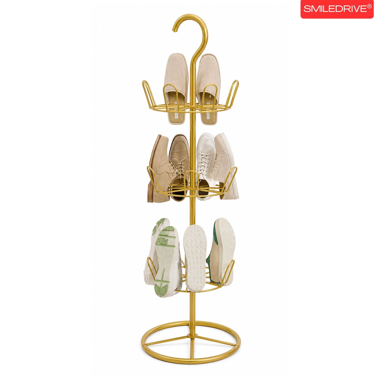 Shoe Drying Rack for Balcony & Bathroom | 3-Tier Rotating Shoe Stand Organizer with Hanging Hook