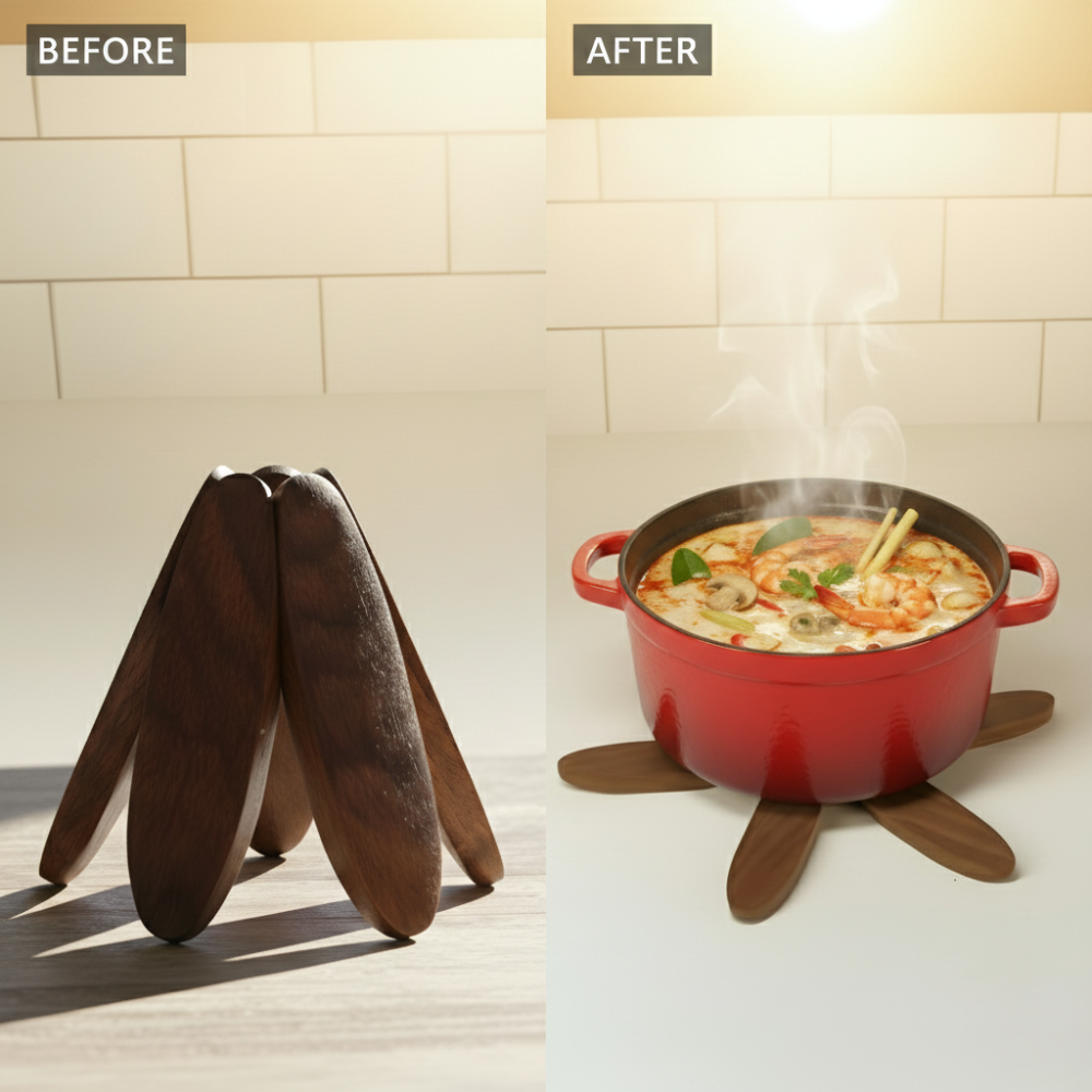 Wooden Trivets for Hot Dishes Coaster for Hot Utensils – Heat-Resistant Trivets for Kitchen & Dining Table (Set of 4)