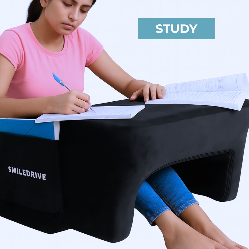 Smiledrive® Laptop Computer Table for Bed, Sofa, Car | Memory Foam Lapdesk with Armrest, Storage Pocket & Washable Cover | Portable Lap Table for Work, Study, Gaming & Eating