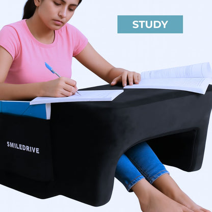 Smiledrive® Laptop Computer Table for Bed, Sofa, Car | Memory Foam Lapdesk with Armrest, Storage Pocket & Washable Cover | Portable Lap Table for Work, Study, Gaming & Eating
