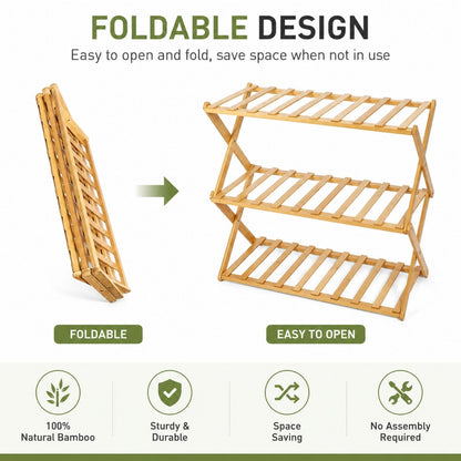 Foldable Bamboo Shoe Rack | 3 & 4-tier Balcony Plant Stand | Space Saving Storage Organizer for Entryway, Bedroom, Bathroom or Balcony