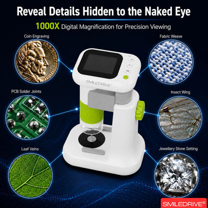 Mini Microscope with 1000x HD Magnification | 2.4” Screen LED Lights & Bottom Backlight | Photo & Video Capture | Rechargeable Handheld Microscope for Coins, Plants, PCB, Jewellery & STEM Learning