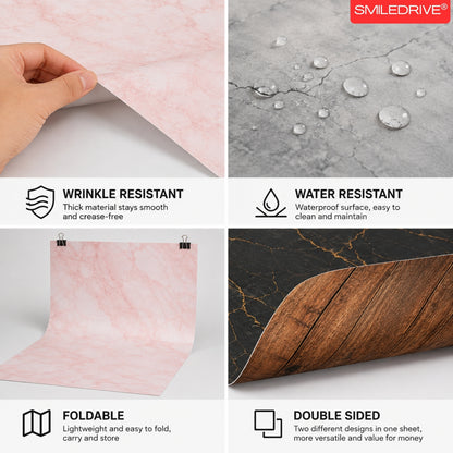Product Photography Backdrop Kit | 22x34.5 Inch Photography Background Sheets | 3 Front-Back Sheets with 6 Designs | 2 Particle Boards for Quick & Stable Set up