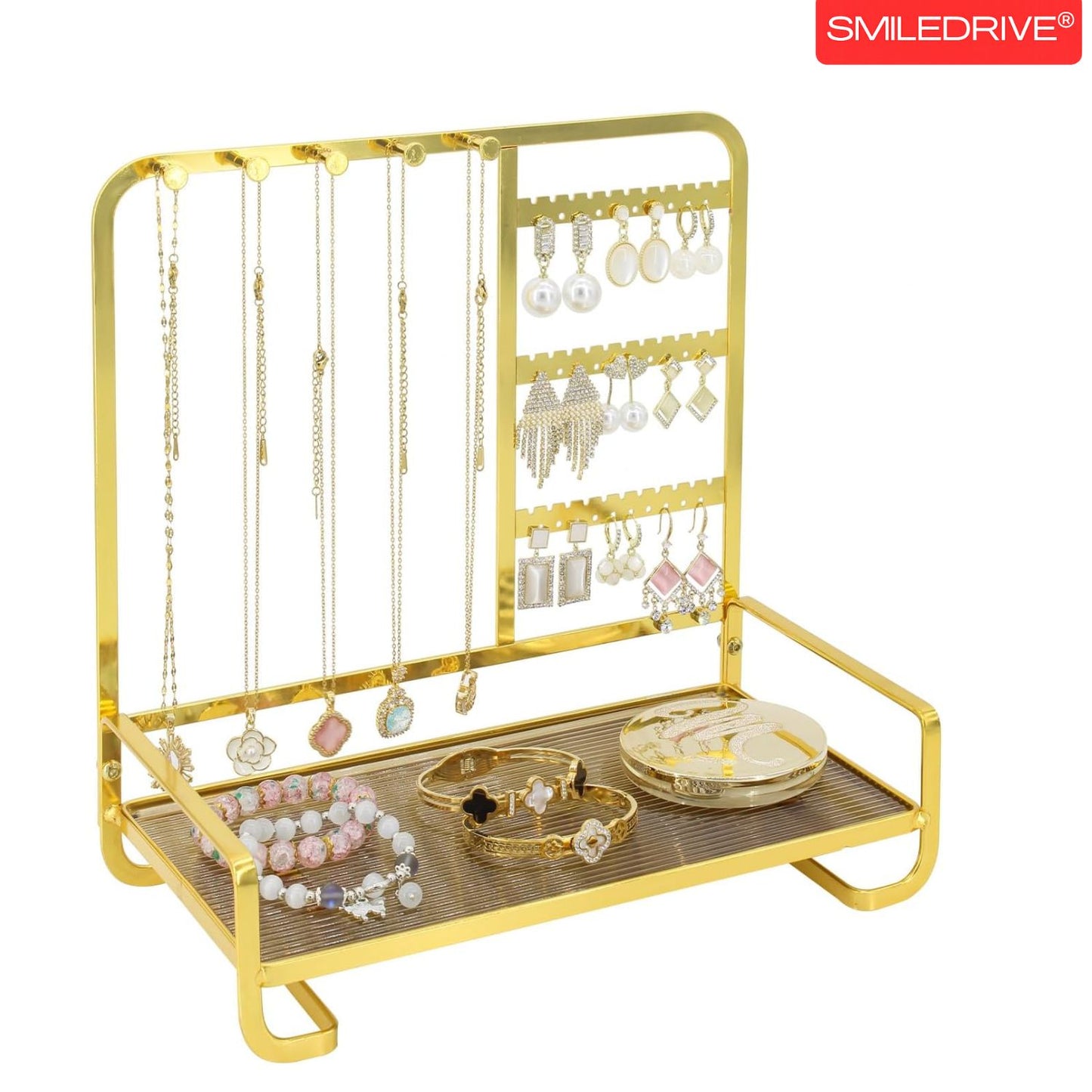 Premium Metal Jewelry Stand Organizer - Sleek Tabletop Holder for Necklaces, Earrings, Rings & Bracelets (Available in Black & Gold)
