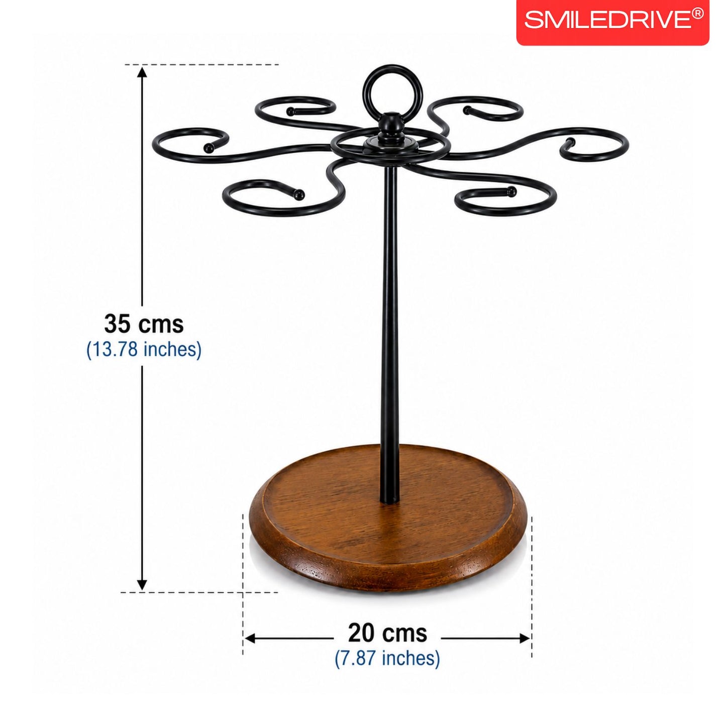 Wine Glass Holder Stand for 6 Glasses | 360° Rotating Wooden Base Stemware Organizer for Home Bar, Kitchen & Dining Table