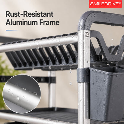 Dish Drying Rack with Drain Tray | 2-Tier Utensil Organizer with Cup and Cutlery Holder | Rust-Resistant Aluminium Kitchen Dish Rack | Available in Gold & Silver