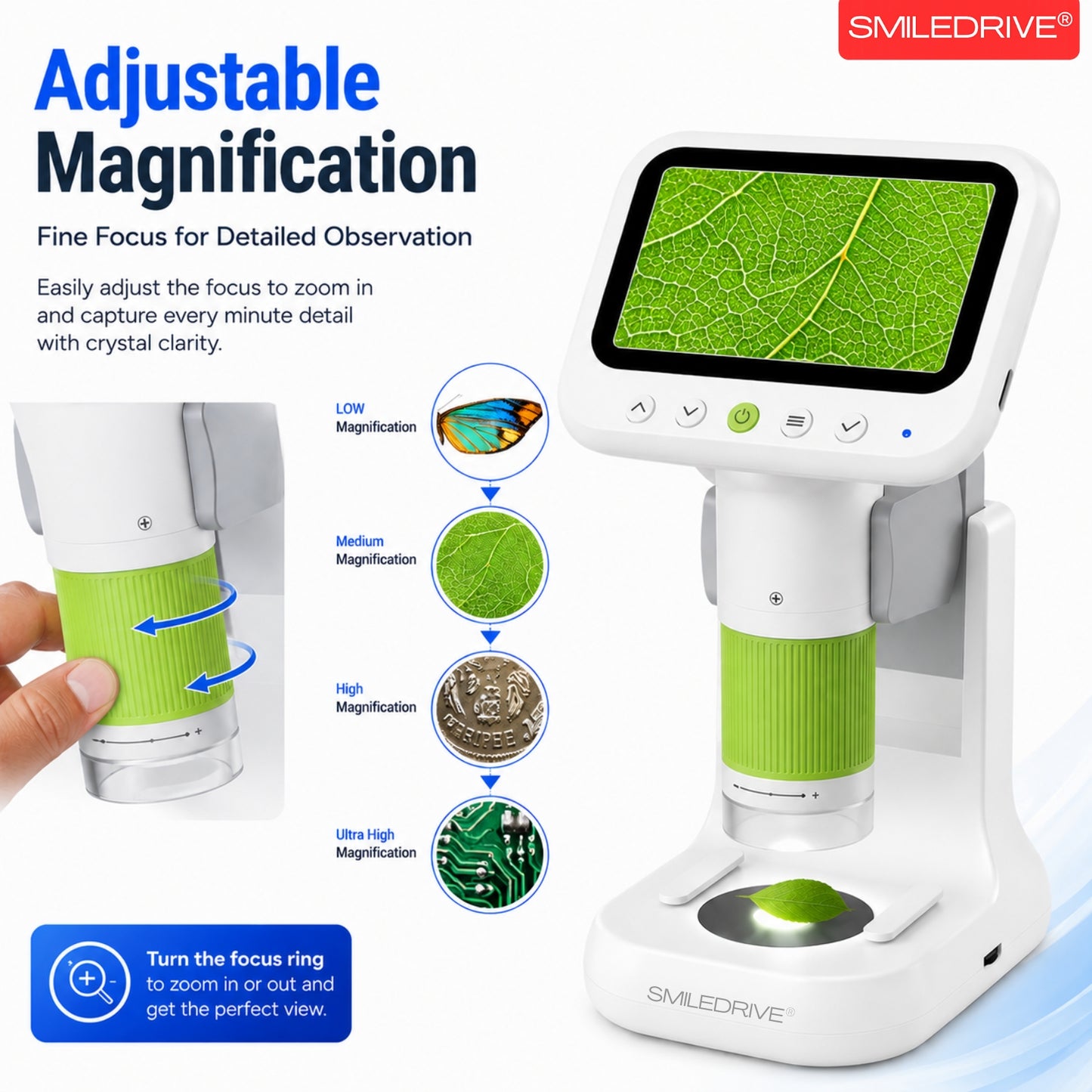 Mini Microscope with 1000x HD Magnification | 2.4” Screen LED Lights & Bottom Backlight | Photo & Video Capture | Rechargeable Handheld Microscope for Coins, Plants, PCB, Jewellery & STEM Learning