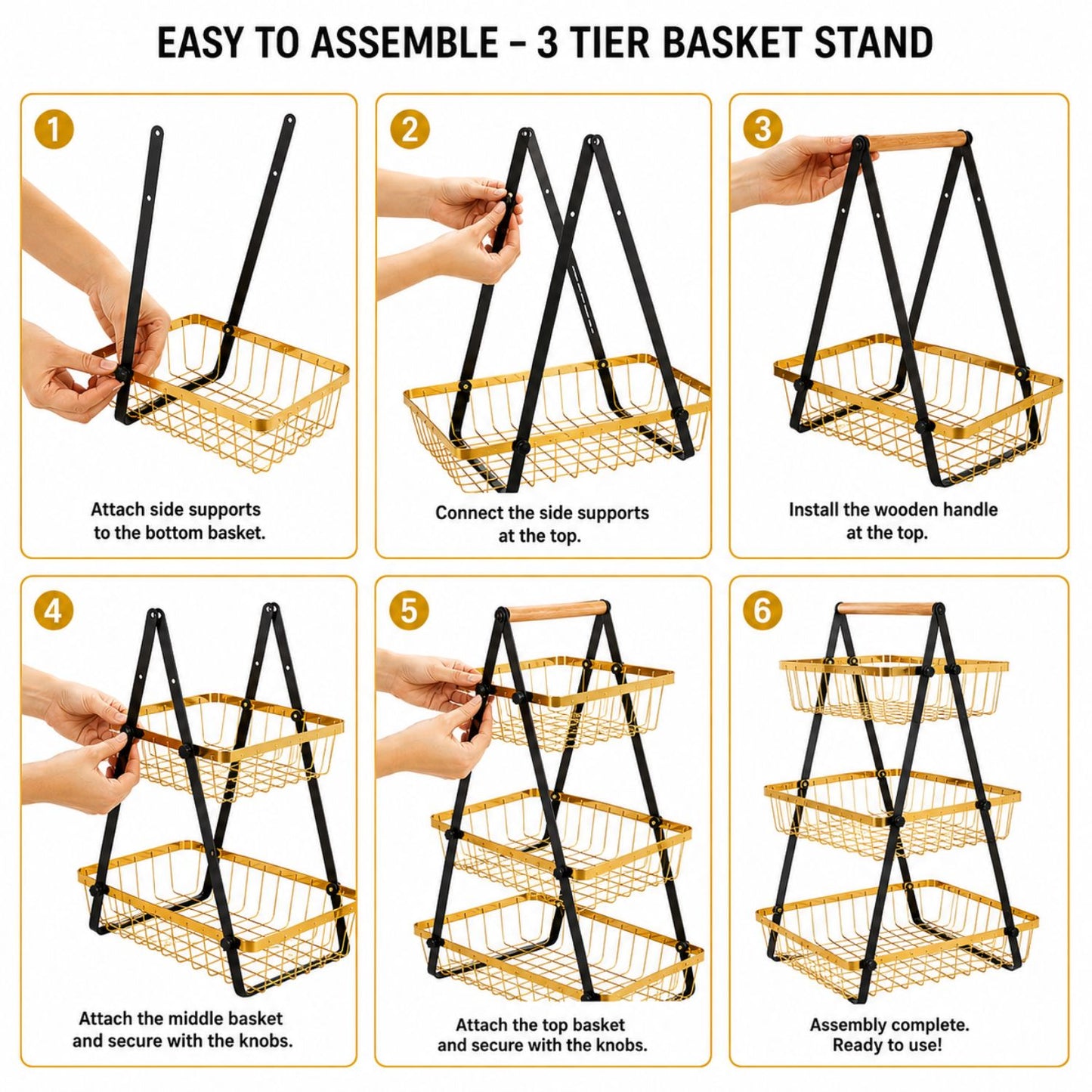 Golden Tiered Fruit Basket | 2 & 3 Tier Metal Mesh Countertop Organizer & Storage Stand