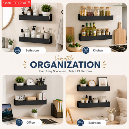 Floating Shelf for Wall | Wall Mounted Metal Shelf | Kitchen Bathroom Wall Rack | No Drill Self Adhesive Washroom Organizer